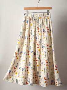 Franclia Elegant Casual Romantic Sweet Holiday Date Daily Versatile Ditsy Floral Elastic Waist Pleated Big Hem Airy Soft Apricot Color Women's Spring/Summer Skirt Fall Cloth For Women