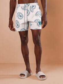 SUMWON Paisley Print Summer Beach Swimming Trunks Board Shorts Vacation Pool Side Pockets Adjustable Drawstring Swimwear