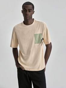 Ontre 2025 Summer Men's Clothing Colorblock Pocket Round Neck Casual Versatile Short Sleeve T-Shirt, Suitable For July 4th, St. John's Day, Graduation, Daily Wear, Adorable Summer Top T-Shirt, Men's Holiday Vacation Beach Shirt