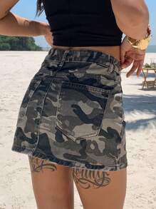 DAZY Women's Camo Print Super Mini Skirt, Street Style Casual Denim Skirt For Summer Jeans Skirt - Army Green - View 3