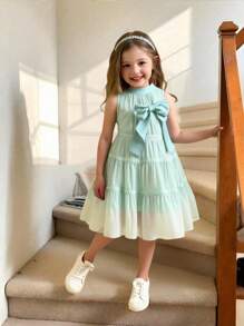 Elladie kids Young Girls Princess Style Mesh Butterfly 3D Decor Mid-Length Elegant Dress - Green - View 1