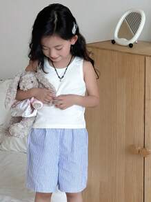 DAZY Girls Young Girl 2pcs Striped Sleeveless Top And Shorts Set, Fall Clothes