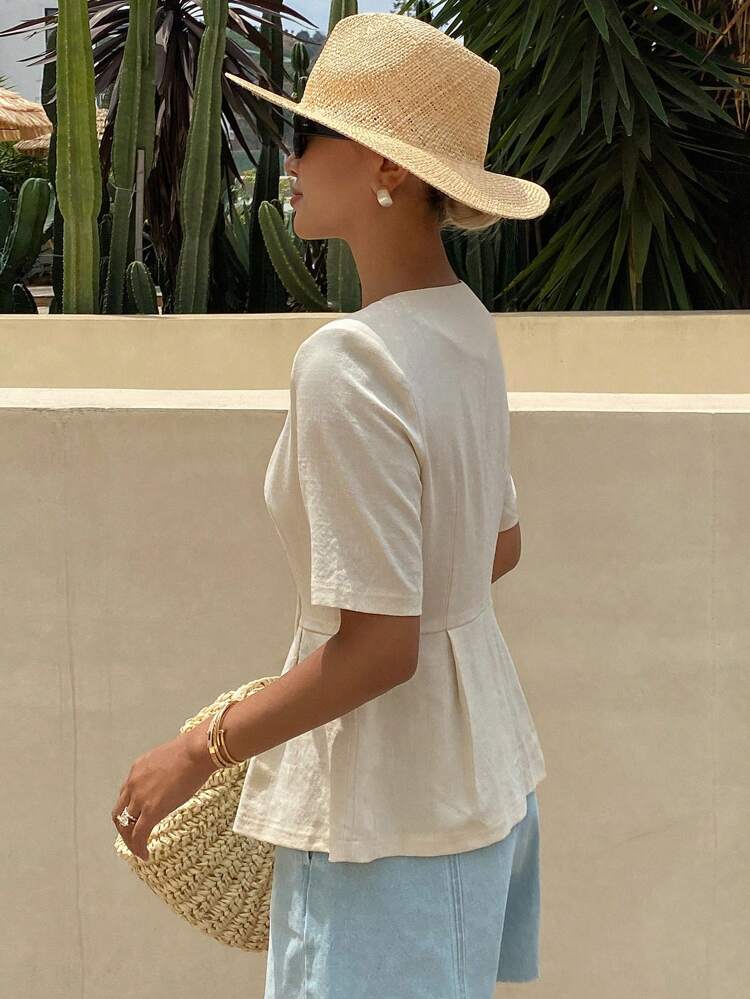 Women's V-Neck Slim Fit Short Sleeve Solid Color Thin Cardigan, Summer