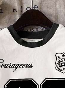 SHEIN Leap Crew 青少年女孩休闲简约宽松针织T恤，适合夏季 - 彩色 - 查看 3