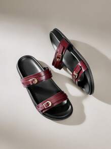 Solecia Women's Fashion Burgundy Thick-Sole Beach Birkenstyle Flat Sandals - Burgundy - View 5