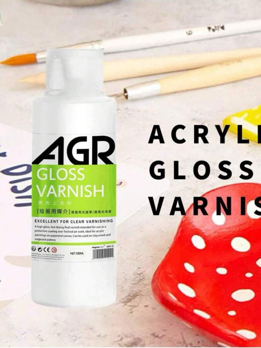 1pc Acrylic Water-Based Glossy Varnish 100ml; Non-Removable; Glossy Finish,Lightweight, ; Dries To A Non-Tacky, Flexible Surface; Non-Yellowing And Water-Resistant When Dry;Intermixable With Acrylic Paint Colors And Mediums Back To School - Multicolor - View 1