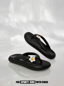 JNSQ 1 Pair Kids' Spring/Summer Foam Slippers With White Flower Decorations, Cute & Fashionable For Daily, Outdoor, Beach, Holiday Wear