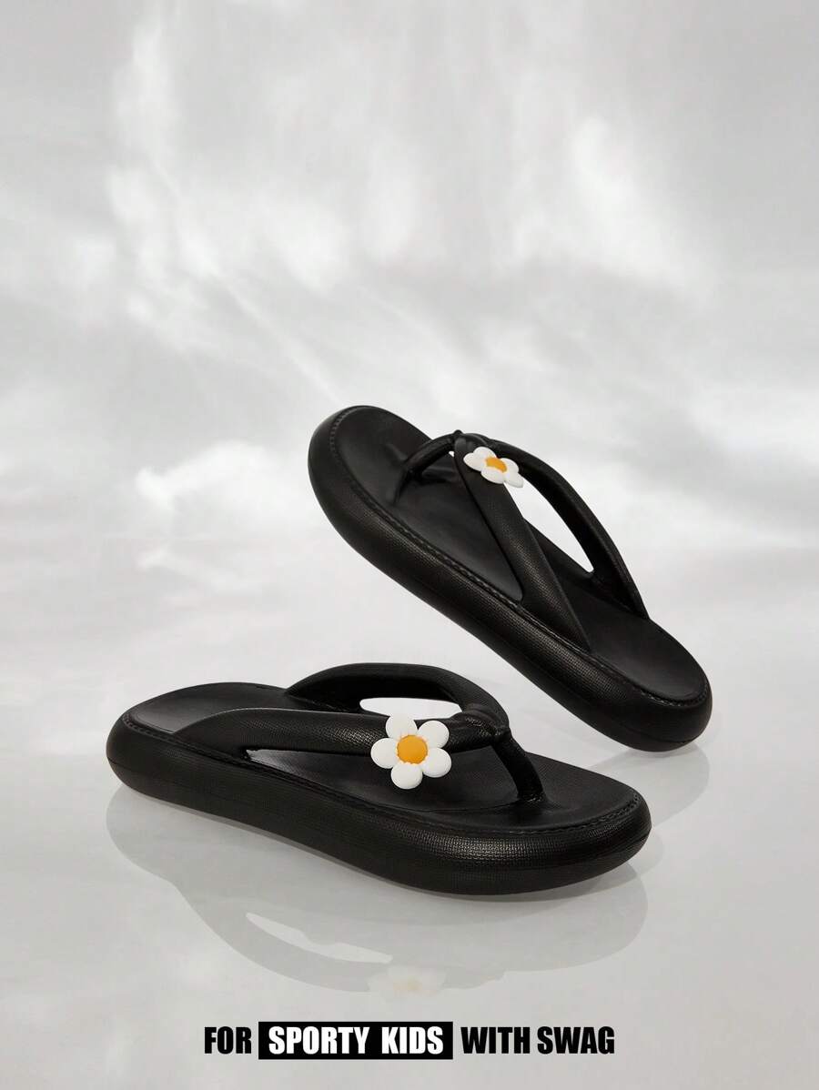 JNSQ 1 Pair Kids' Spring/Summer Foam Slippers With White Flower Decorations, Cute & Fashionable For Daily, Outdoor, Beach, Holiday Wear