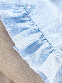 Souflis Souflis 2pcs/Set Toddler Girls' Spring/Summer Casual Countryside Holiday Cute Sweet Embroidered Blue&White Gingham Sleeveless Camisole Shirt & Straight Pants Set - Blue - View 5