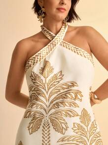 CAJUNI Váy mùa hè in họa tiết cỡ lớn cho nữ, thời trang - Màu be - Xem 4