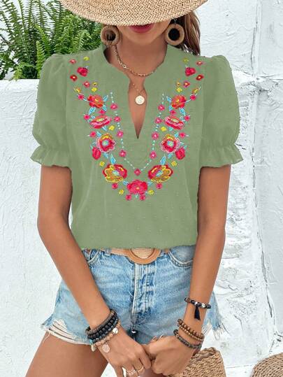 Breezaya Blusa de moda con cuello en V y manga corta, adecuada para el verano