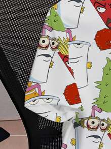 Aqua Teen Hunger Force X SHEIN 宽松圆领短袖舒适白色夏季女式T恤，卡通休闲印花图案