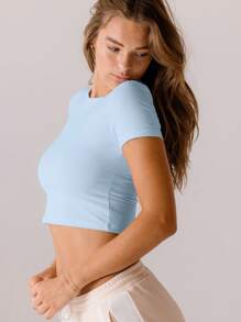 Aralina Classic White Fitted Everyday Essential Brushed Crop Top