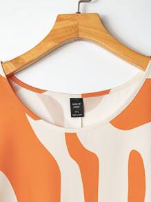 SHEIN Tall Set de 2 piezas - Top sin mangas de cuello redondo y pantalón largo de cintura elástica, diseño elegante para el diario y la playa, en color naranja, talla grande y diseño alargado - Naranja - Ver 3