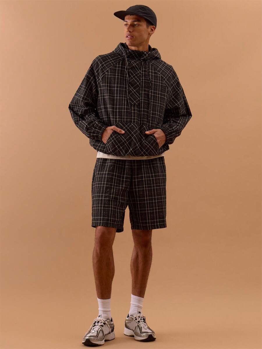 Musero Pantaloni scurți cu talie elastică în carouri, primăvară, vară, sărbătoare, vacanță, - Negru - Vizualizare 1