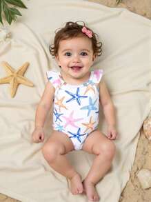 Baby Girls Beachwear 1-Piece Swimsuit, Cute Starfish Print Easy To Wear Baby Girl Onepiece Swimwear, Fashionable Elegant Leisure Swimsuit Suitable For Swimming, Vacation, Summer (Print Randomly) Baby Beach Clothes Beach Baby Clothes Baby Girl Clothes Beach Swimsuit For Baby Swimming Suits For Baby - Multicolor - View 1