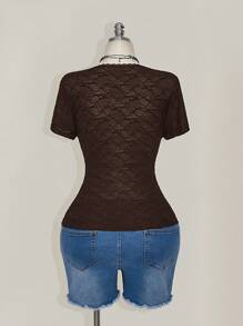 SHEIN ICON Plus Size Black V-Neck Lace Trim Babydoll Knit Top,Going Out Tops Women