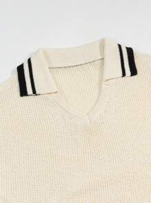 Manfinity Homme Men's  Old Money Simple Stripe Collar Knitted Sweater, Everyday Wear,Men Sweater - Apricot - View 3