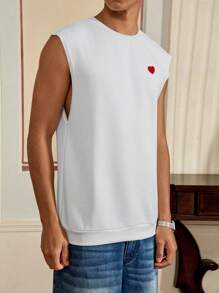 SWAVVY Camiseta de tirantes casual urbana con parche de corazón para hombres, como regalo para el novio