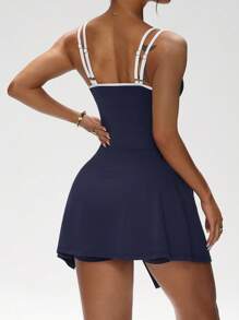 SHEIN Sport Studio Women's Contrast Binding Wrap Tie Strap Sports Dress