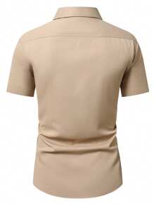 Manfinity Mode Contrast Trim Front Button Summer Short Sleeve Shirt (Asymmetrical Print) - Khaki - View 2
