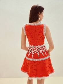 MOTF STUDIO CONTRAST LACE A-LINE MINI DRESS - Orange - View 3