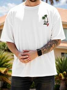 Manfinity Homme Plus Size Men Holiday Graffiti Print Short Sleeve T-Shirt - White - View 4