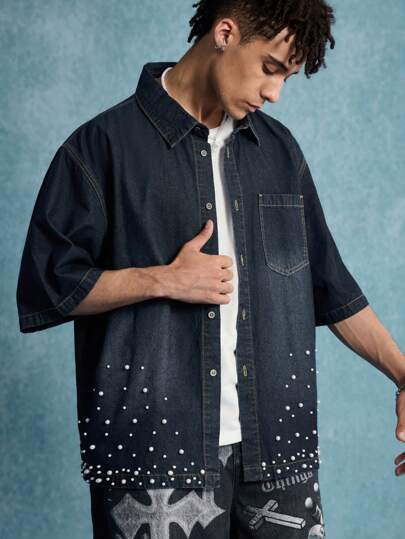 Street Life Top en denim de mode perlé pour hommes