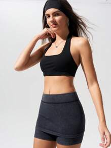 Menodora SHEIN Sport Movishi Moisture Absorption & Quick Dry Plain Knit Cropped Backless Halter Tank Top - Black - View 4