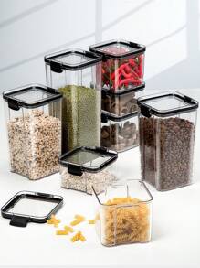 1 个带锁盖的透明食品储存容器 - 密封储物盒，用于干燥食物/零食，节省空间的洗碗机厨房必需品，防漏食品储藏室，适合家庭厨师和露营储物盒 - 無色 - 查看 9