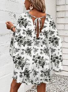 Breezaya 女式褶皱花卉印花腰带荷叶边饰带度假连衣裙 - 彩色 - 查看 2