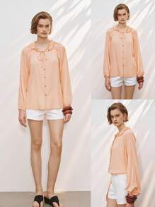 Lumivelle Blusa de mujer casual suelta de manga larga y cuello en V