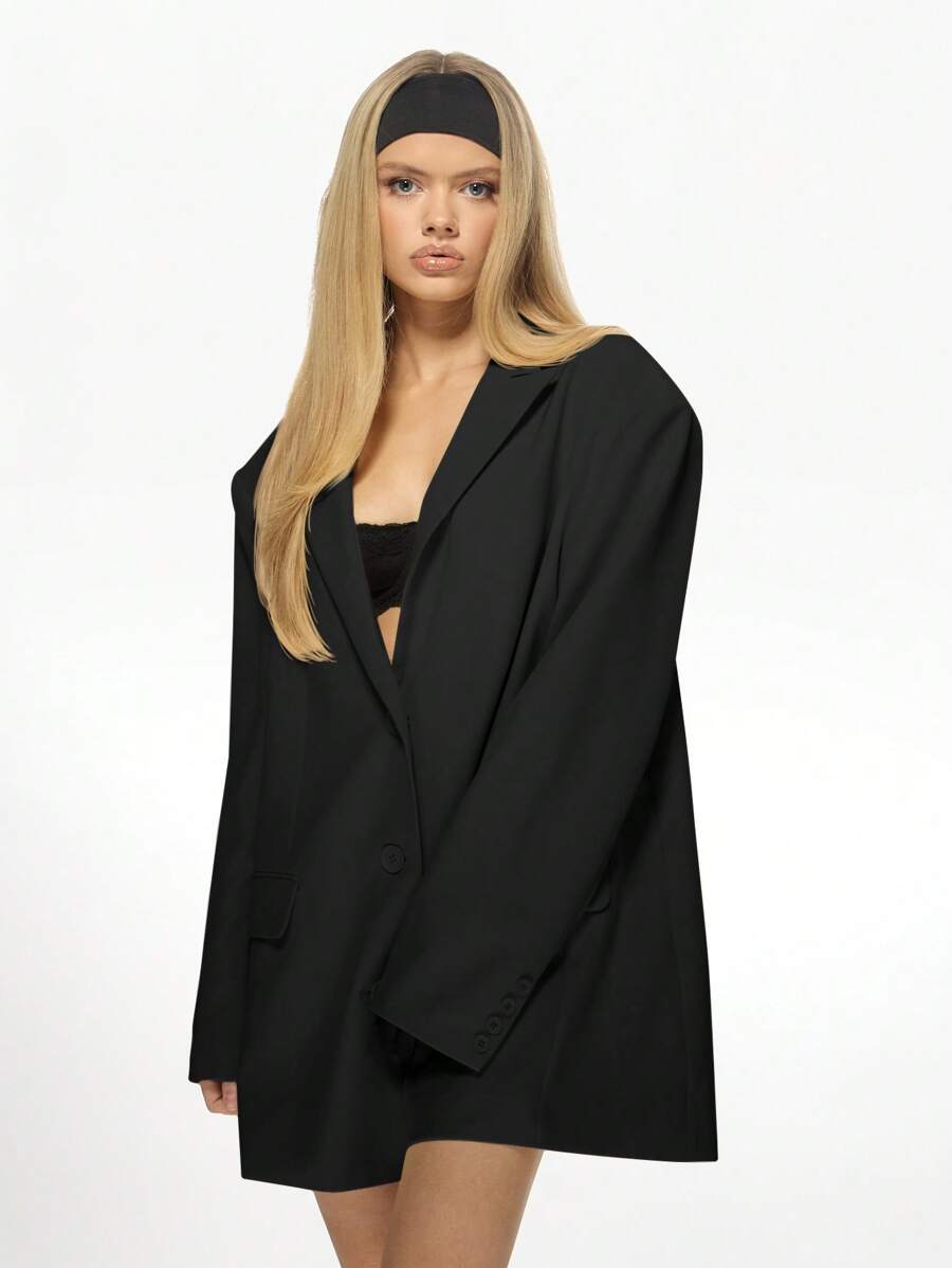 MISSGUIDED Oversized Structured Fashion Blazer Winter Blazer Fall Business Professional Smart Office Wear Statement Formal Jacket - Black - View 1