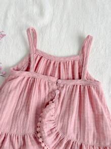 Loomiva Newborn Baby Girl 2pcs Solid Color Camisole Top And Elastic Waist Shorts Set,Kids - Baby Pink - View 5