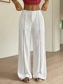 Lyxana 2025 New Style Hollow Side Design Relaxed Fit Straight Leg Pants - White - View 3