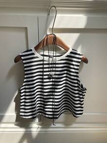 SHEIN EZwear Striped Crop Tank Top - Black and White - View 2