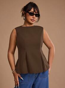 SHEIN Unity Plus Size Women Summer Birthday Casual Going Out Fashion Casual Flowy Hem Tank Top - Brown - View 5