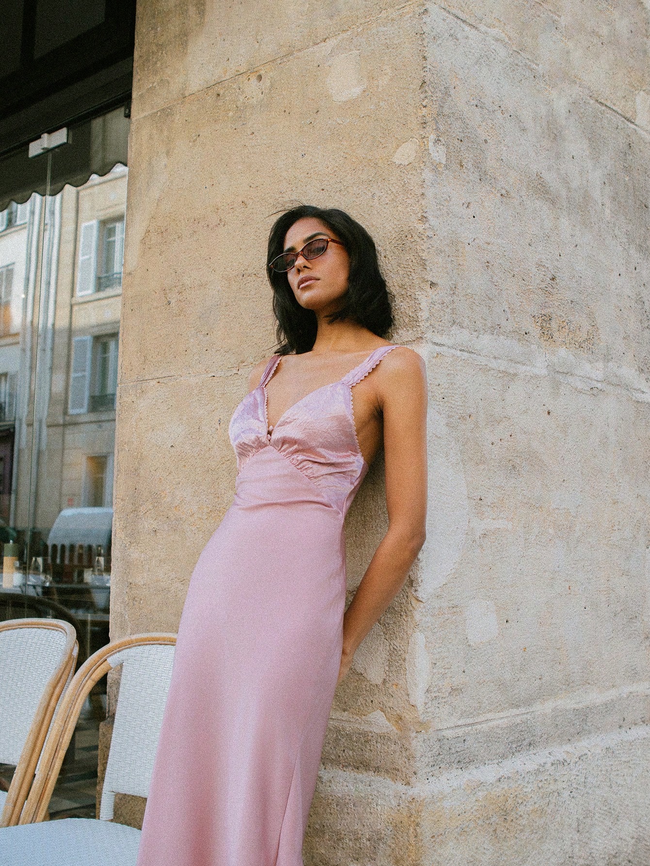 Vintage Style Pink Satin Midi Evening Dress With Ruched Bust Detail Vacation Dress Date Night Dress Going Out Dress Autumn Dress