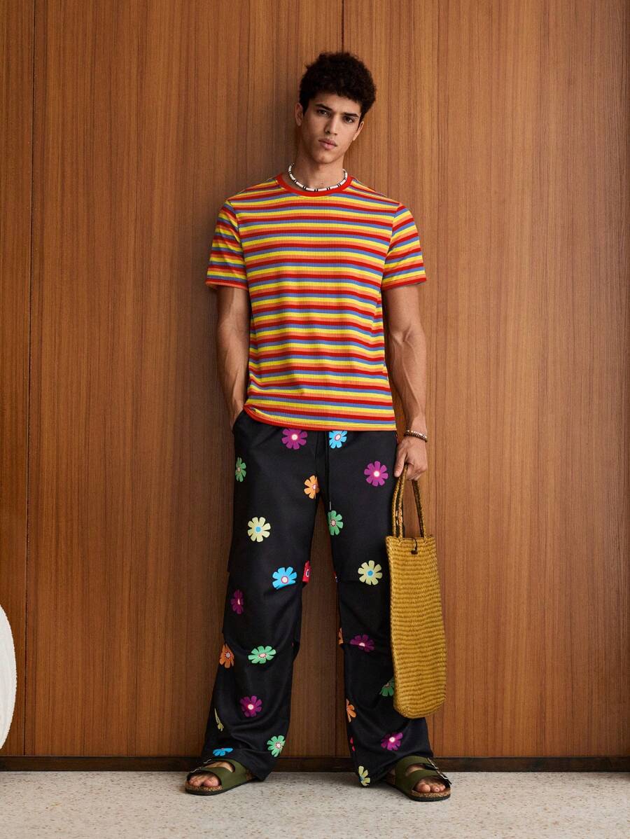 SWAVVY Men Rib-knit Colourful Striped Top - Multicolor - View 1