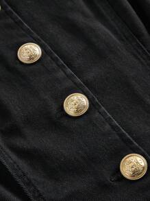 SHEIN MOD 女式夏季单排扣圆领无袖休闲牛仔衬衫 - 黑色 - 查看 4