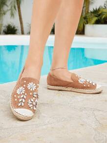 Styleloop Cuccoo Brown Beaded Rhinestone Braided Strap Flat Fisherman Loafers For Women - Brown - View 7