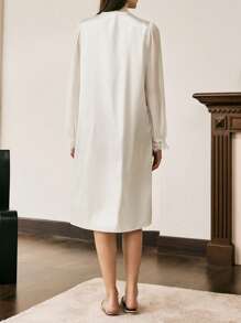 Moireta 法式优雅蕾丝缎面女士睡袍 - 白色 - 查看 2