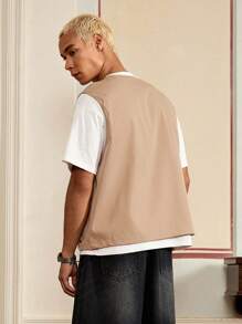SWAVVY Loose Fit Men's Flap Pocket Vest Jacket (Without Tee), Fall, Winter