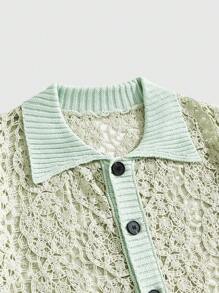 ROMWE MEN Men's Summer Casual Colorblock Hollow-Out Knit Sweater - Cadet Blue - View 5