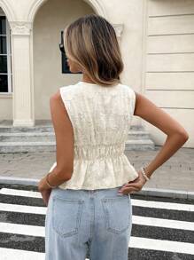 Serisse 女式闪光串珠荷叶边深V领无袖度假上衣串珠上衣伊比沙岛夏季度假上衣女士 - 杏色 - 查看 2