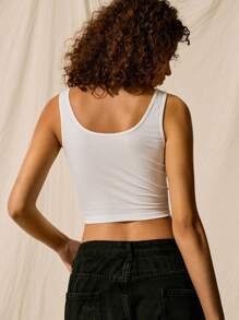 Easelle Car & Letter Graphic Crop Tank Top - White - View 3