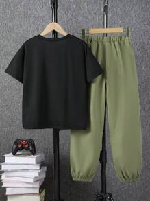 Tween-Jungen 2-teiliges Set, lässig, vielseitig, bequem, mit lustigen Mustern, Kurzarm-T-Shirt und Jogginghose, geeignet für verschiedene Anlässe, für Schule, für den Sommer - Verschiedenfarbig - Übersicht 2