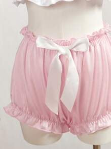 SHEIN Teen Girl 3-Piece Set: Contrast Color Ruffle Trim (Top, Pants, Headpiece) - Pink - View 3