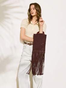 SHECARRY Bolso de hombro tipo tote con decoración de flecos, casual para vacaciones