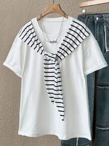 SHEIN Camiseta de verano informal con mangas tipo dolman a rayas